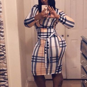 Brown bodycon stripe dress